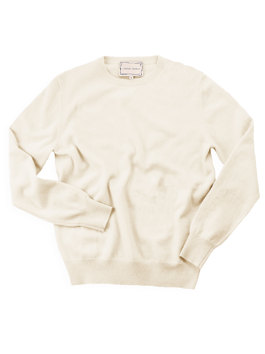 Darling Embroidered 100% Cashmere Crewneck Sweater Cream