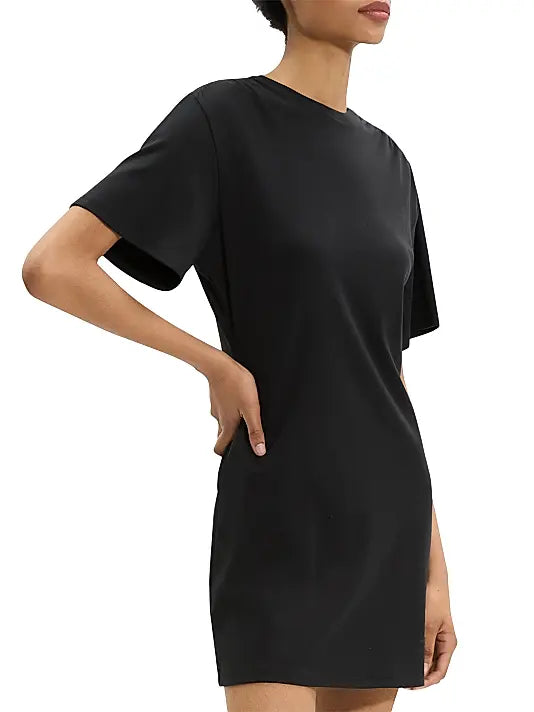 Gathered Shoulder T-shirt Dress Black