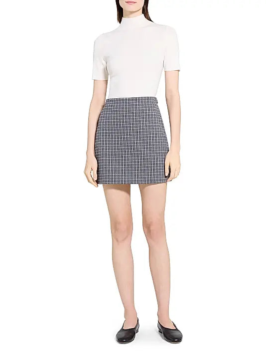 Plaid Knit A-Line Mini Skirt Almond Multi