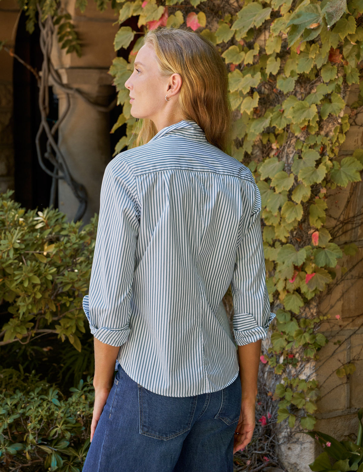 Barry Tailored Button Up Shirt Camel White Multi Stripe