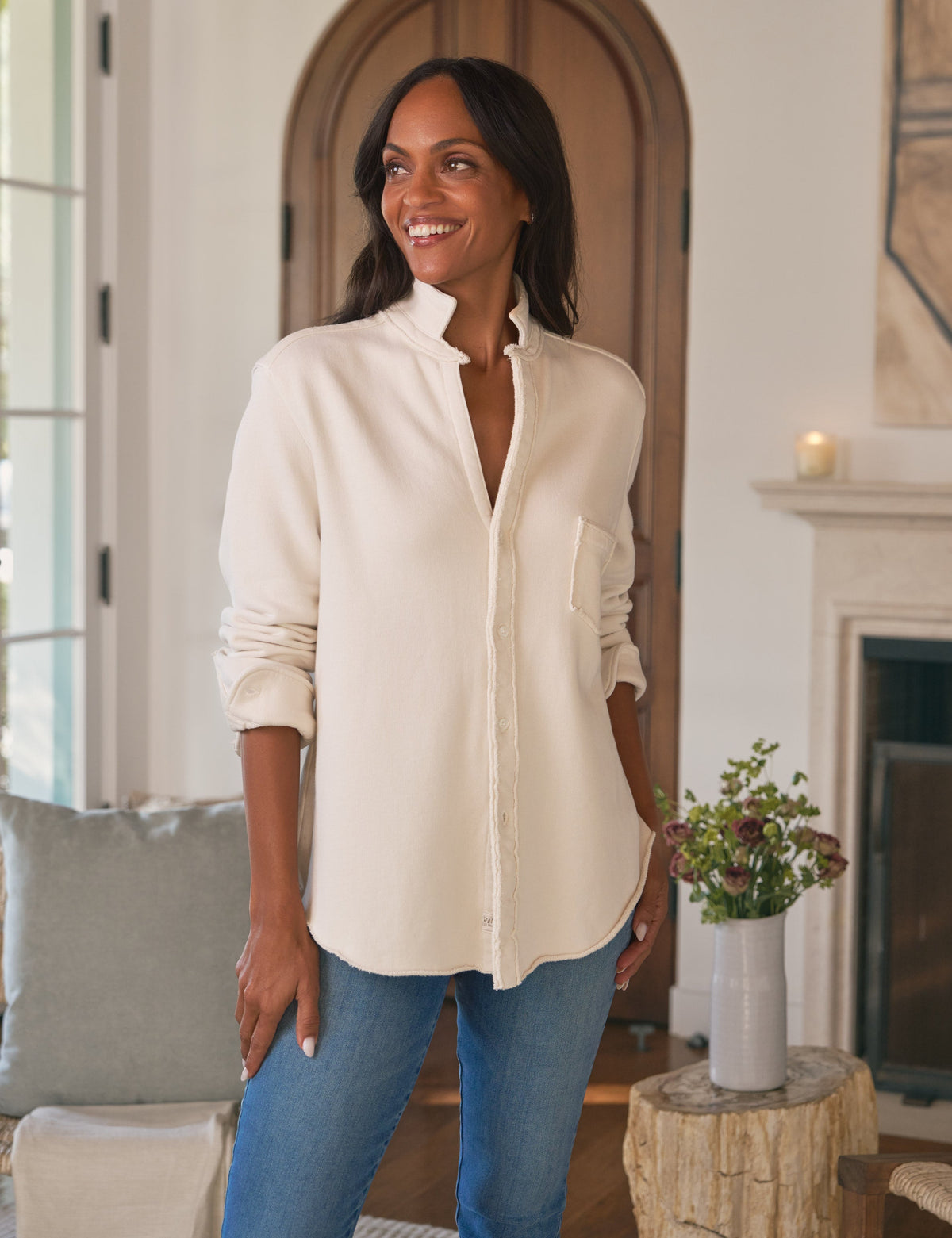 Eileen Sweatshirt Button-Up Vintage White