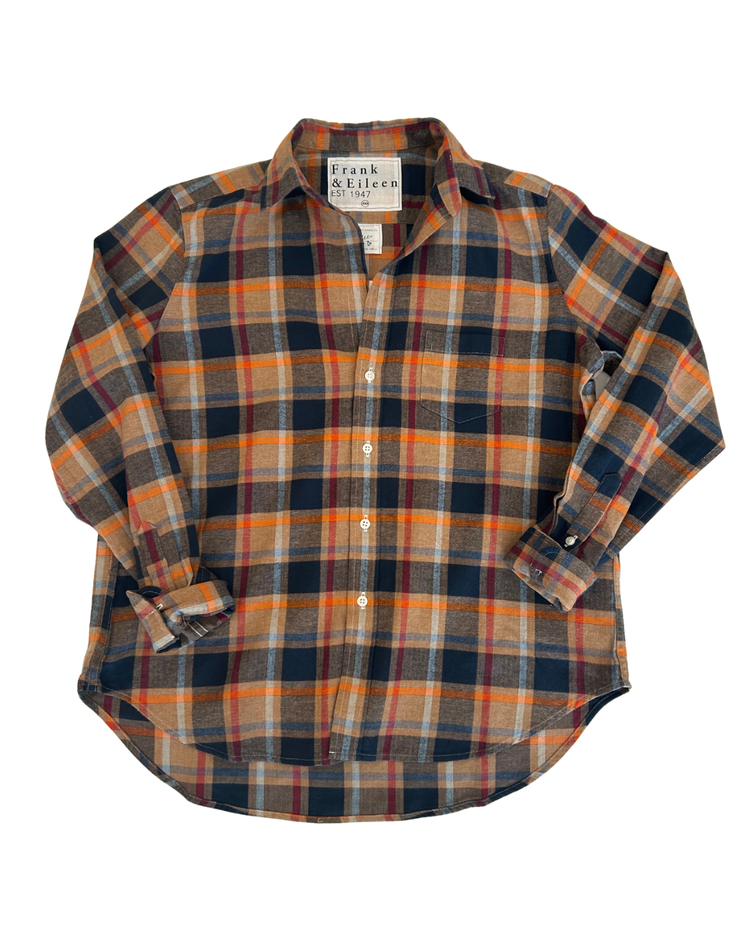 Eileen Relaxed Button-Up Gold Navy Orange Plaid