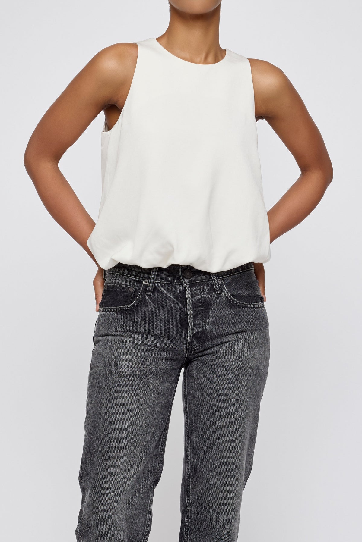 Sculpted Satin Top Ivory