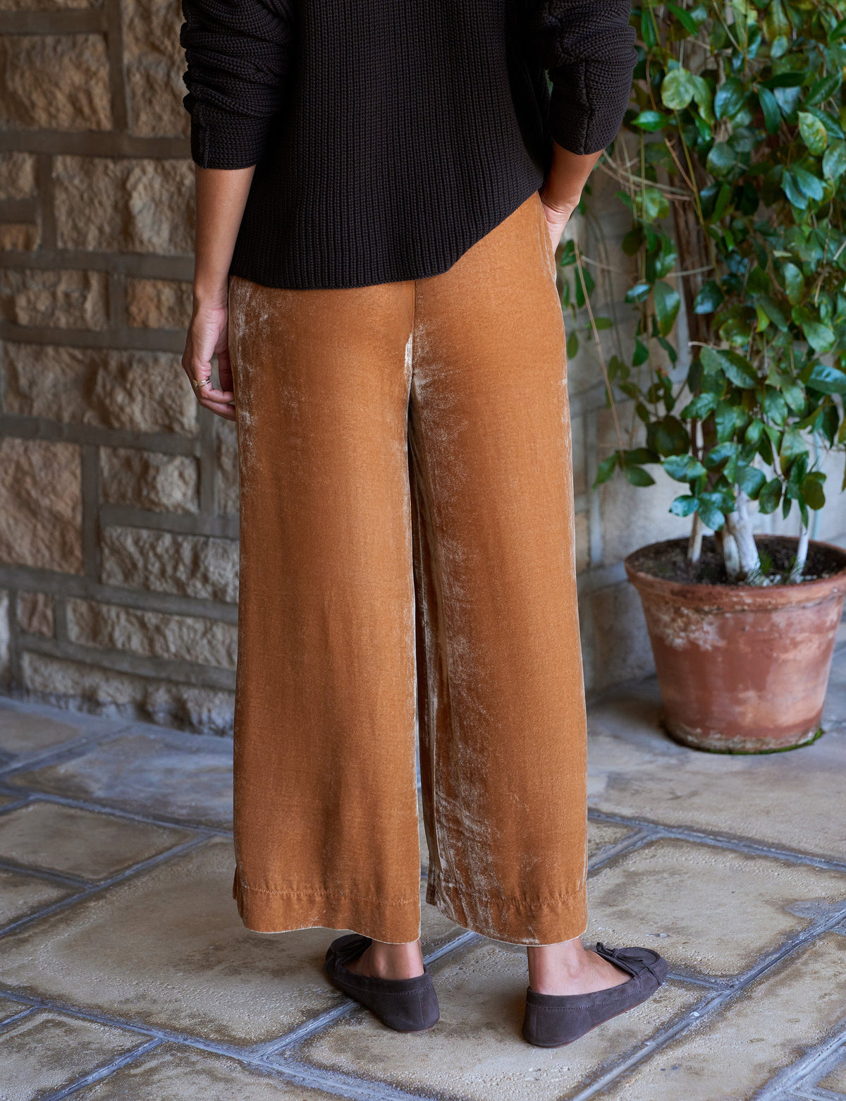 Maisie Pull-On Crop Wide Leg Gold Velvet