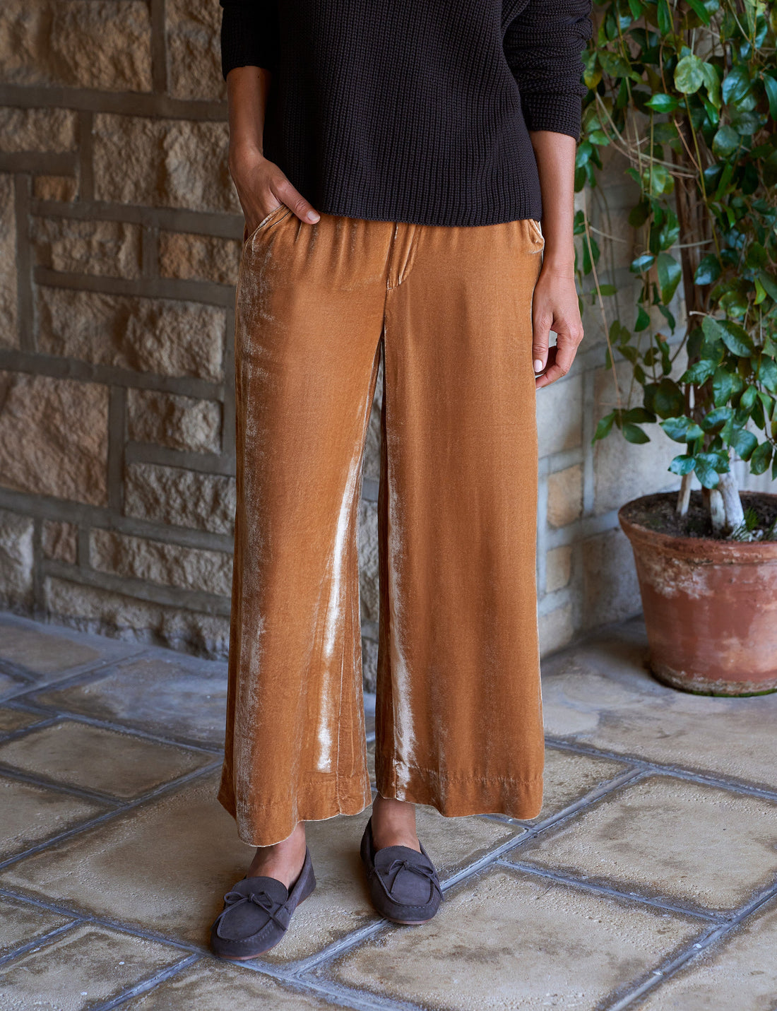 Maisie Pull-On Crop Wide Leg Gold Velvet