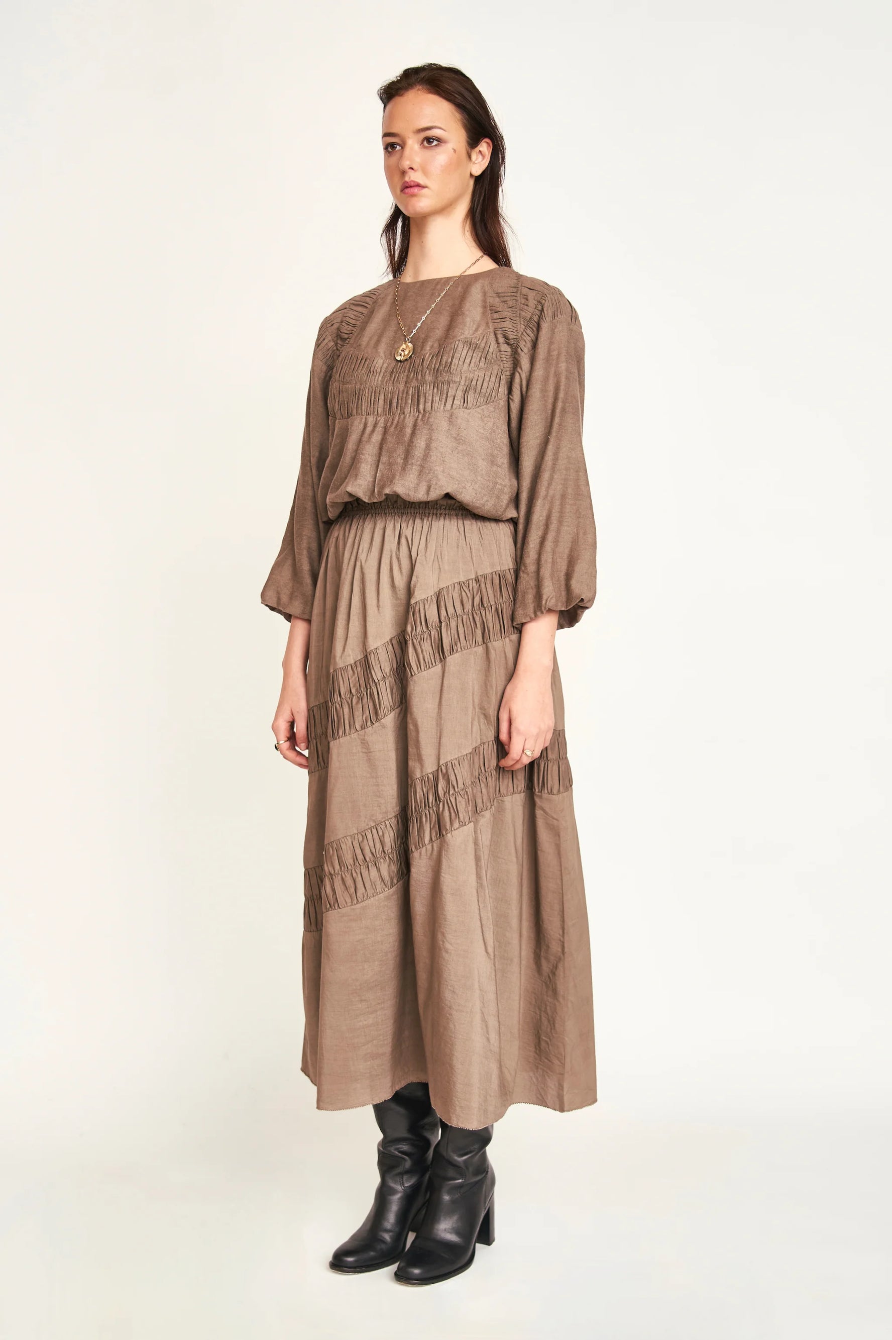 Andaman Ruched Blouse in Walnut