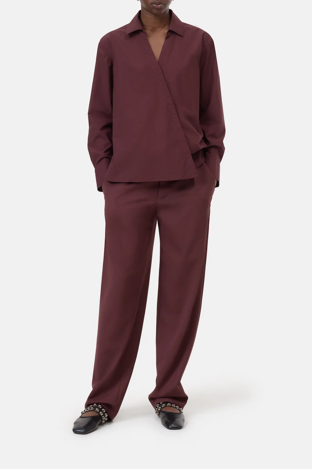 Asymmetric Shirt Dark Raisin Red