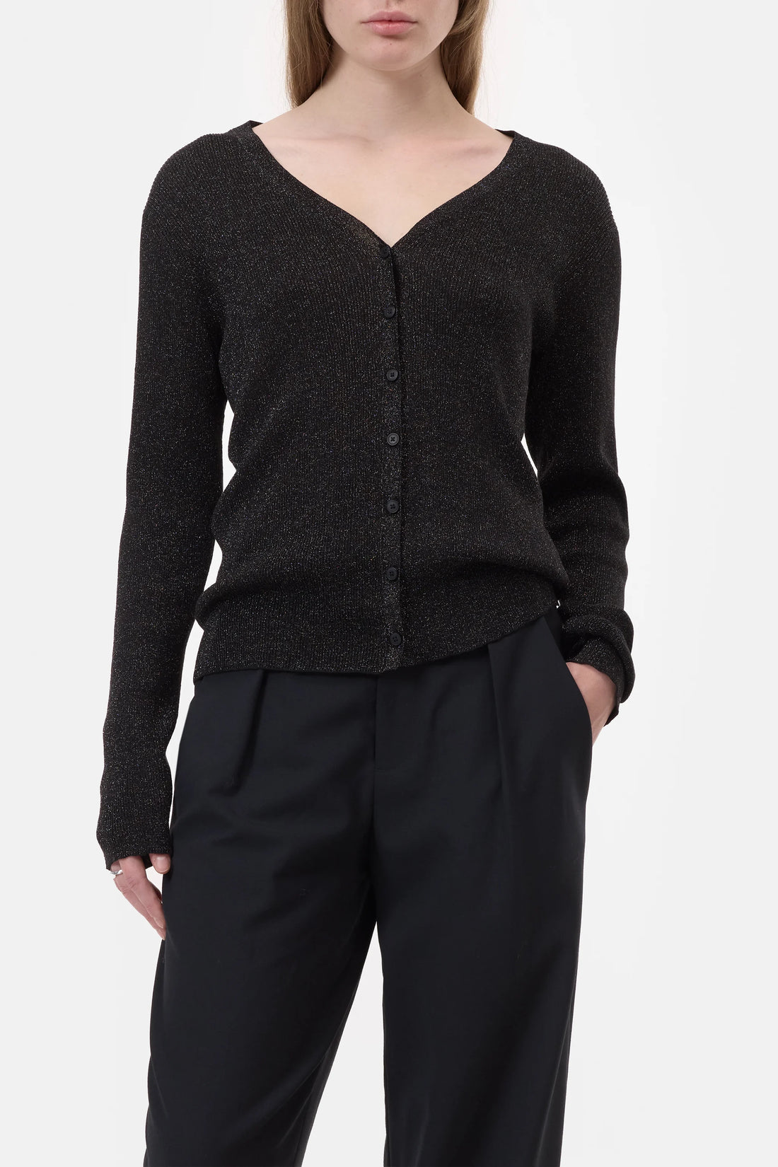 V Neck Cardigan Slim Black