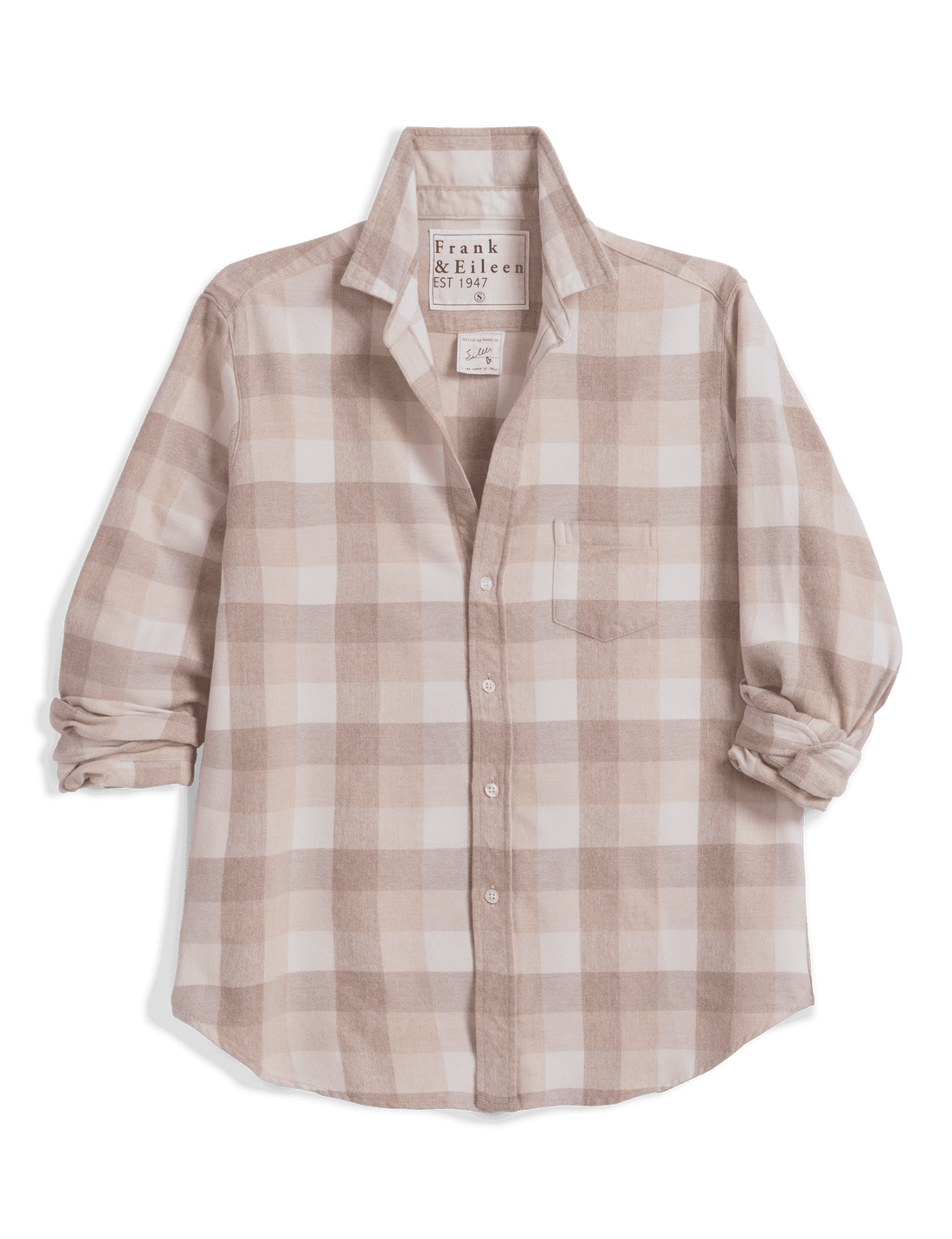 Eileen Relaxed Button-Up Shirt Cream Sand Camel Large Plaid