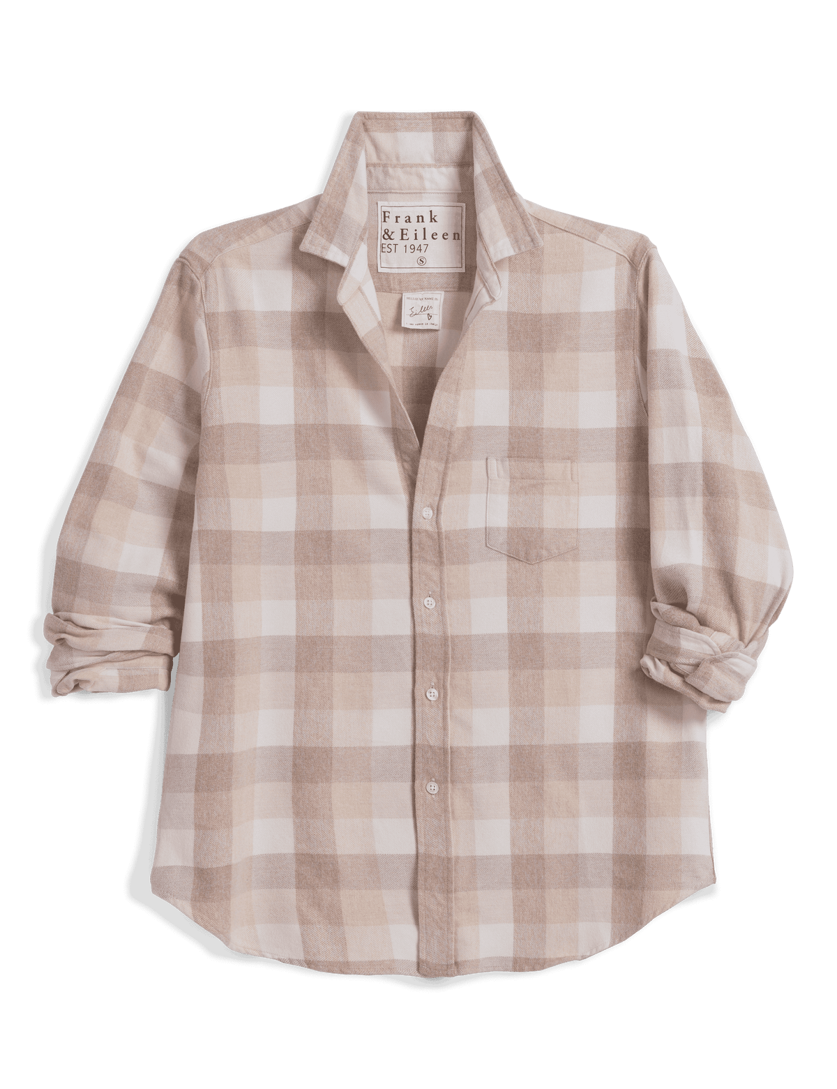 Eileen Relaxed Button-Up Shirt Cream Sand Camel Large Plaid