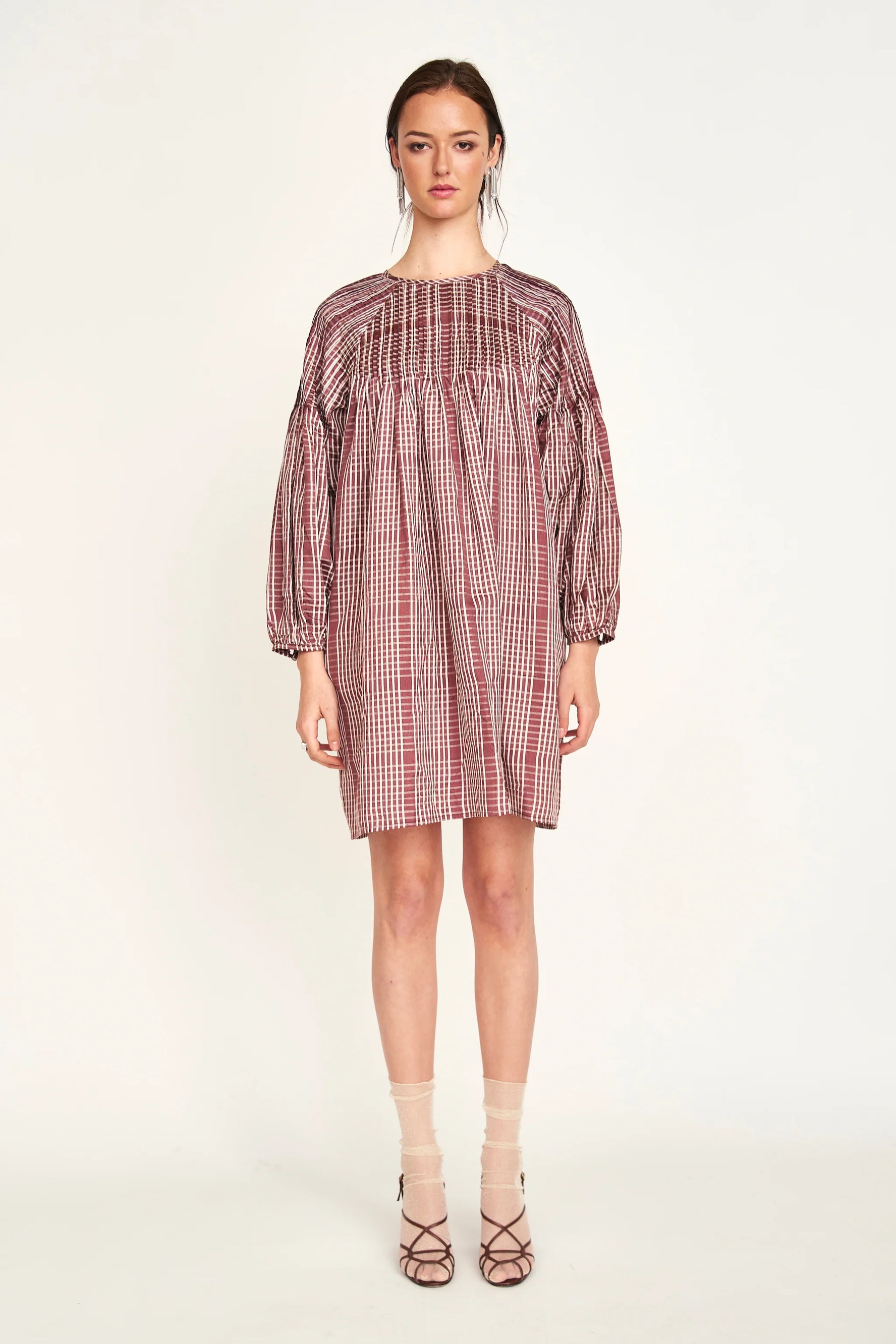 Kerala Dress in Merlot Plaid