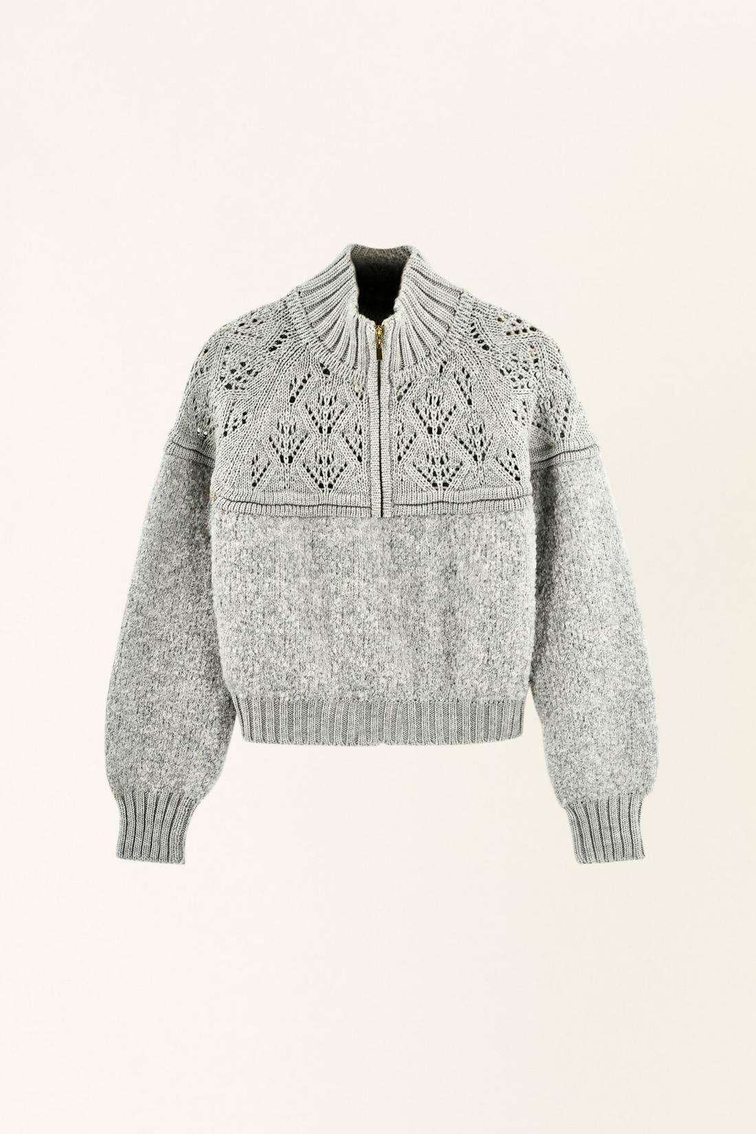 Klosters Pointelle Knit Half Zip In Feather