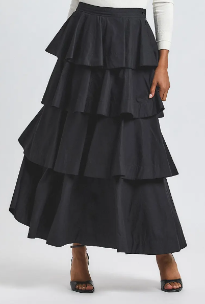 Perla Cotton Poly Tiered Ruffle Skirt