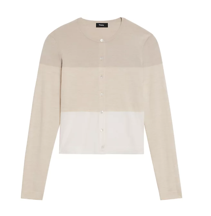 Crewneck Cardigan Sweater Pale Sand Multi