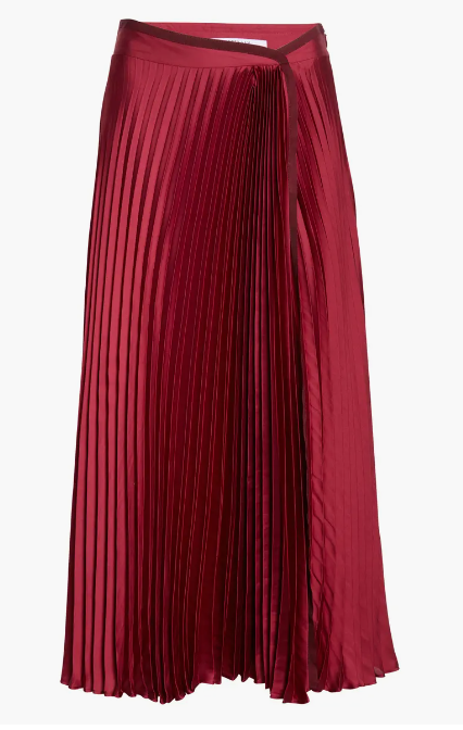 Liriel Pleated Airy Satin Skirt Carmine