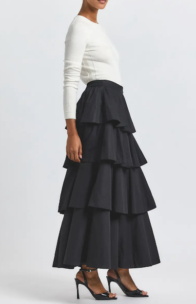 Perla Cotton Poly Tiered Ruffle Skirt