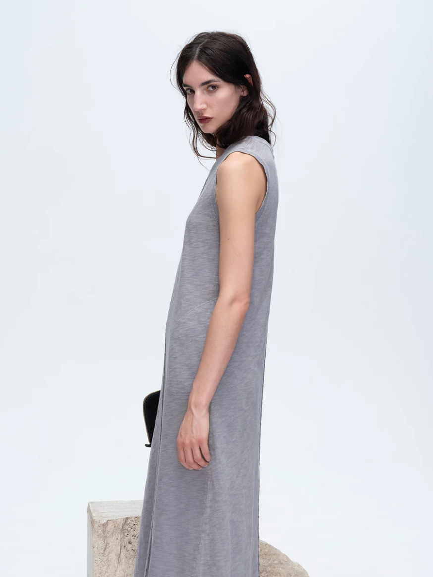 Slub Jersey Chroma Wash Sleeveless Crew Neck Midi Grey