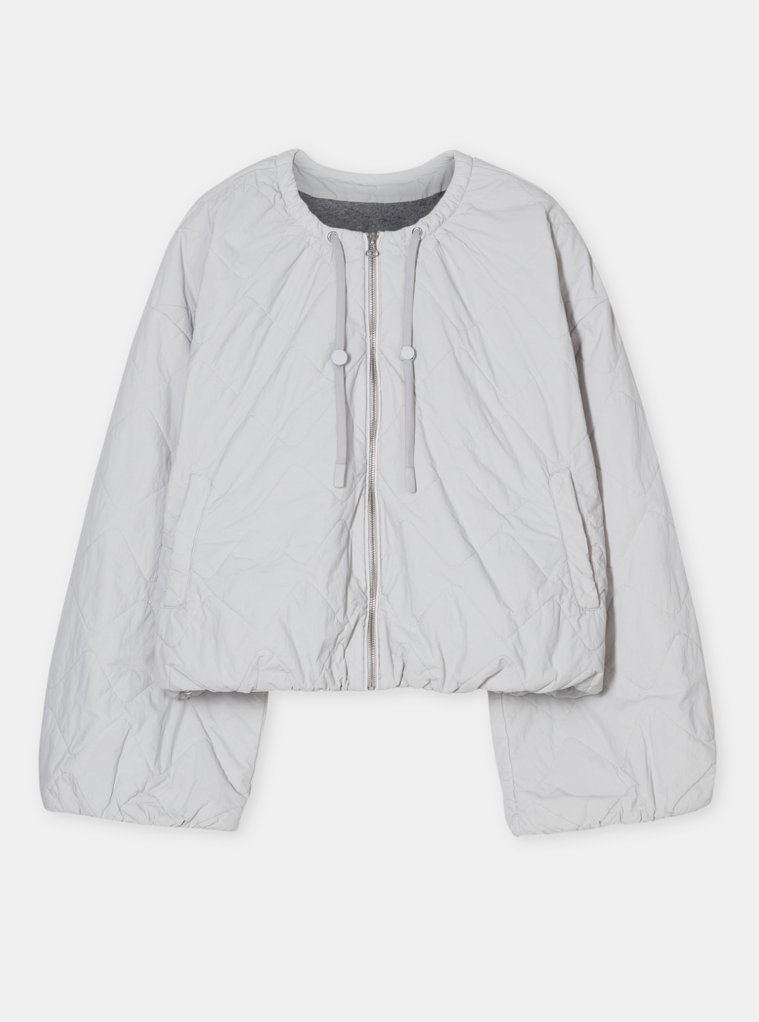 Cropped Gathered Bomber Light Grey