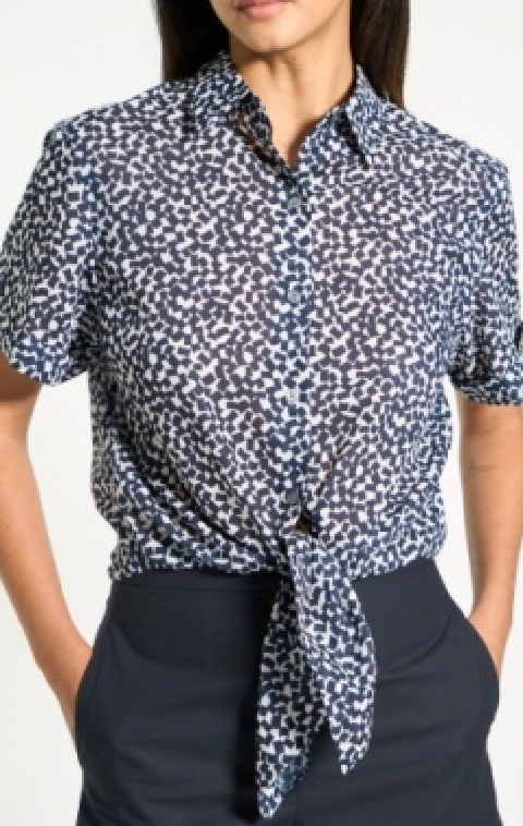 Tie Front Blouse Navy Multi