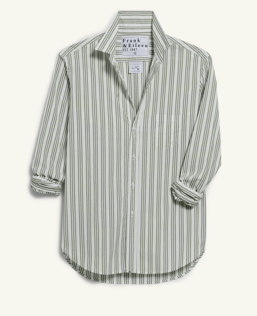 Eileen Relaxed Button Up AGSB Army Green, Beige Stripe