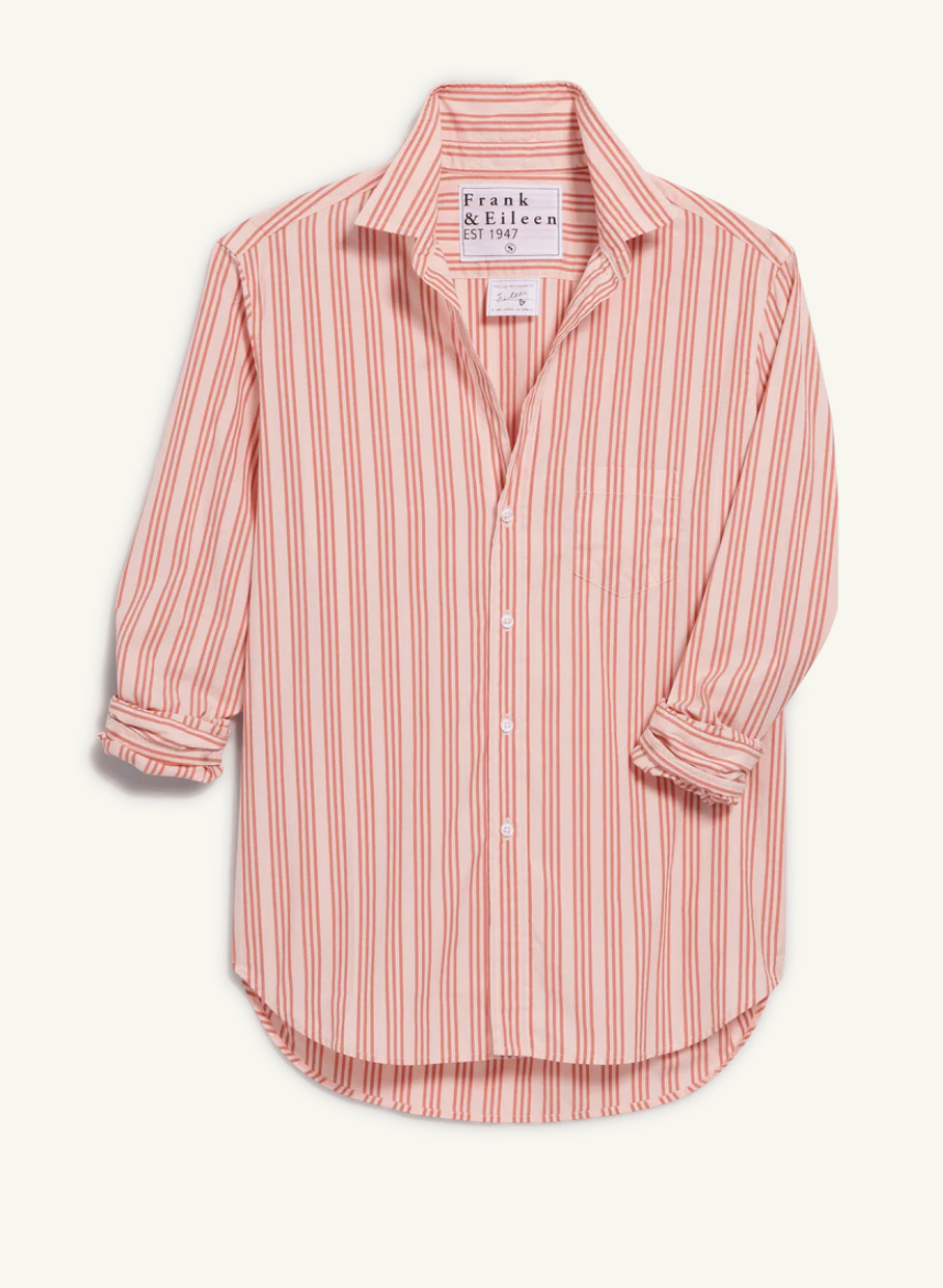 Eileen Relaxed Button Up BOWS Burnt Orange, Peach Stripe
