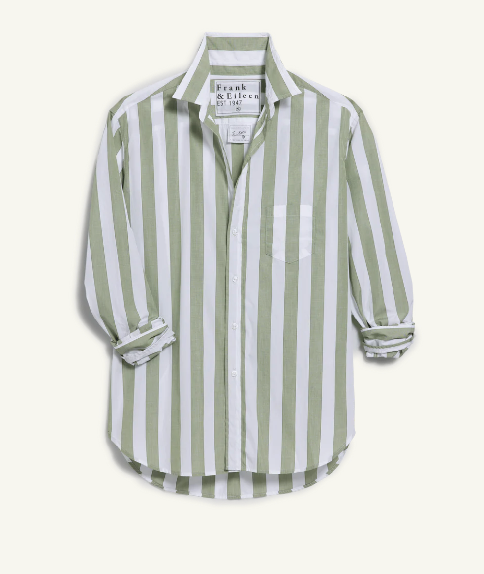 Eileen Relaxed Button Up SGST Sage Green Stripe