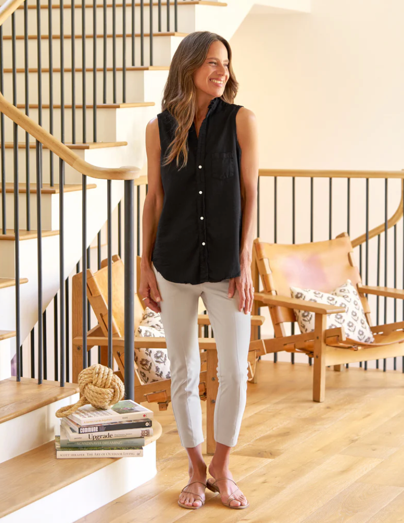Fiona Ruffle Sleeveless Button Up Shirt Black