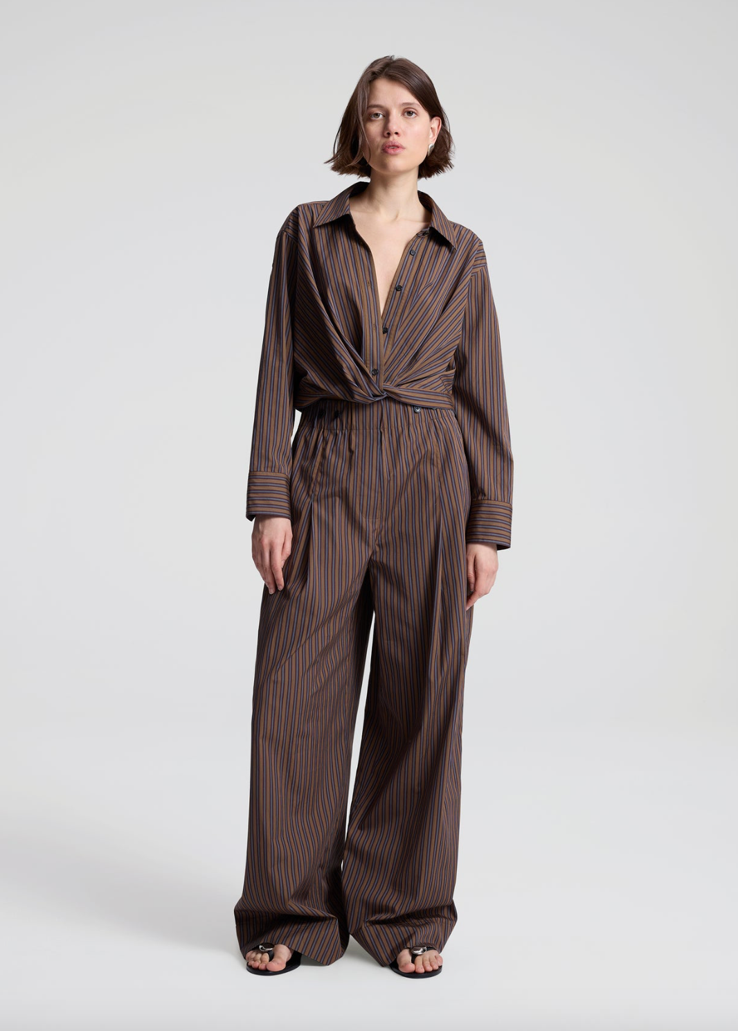 Emmett Striped Cotton Pant Brown Multi