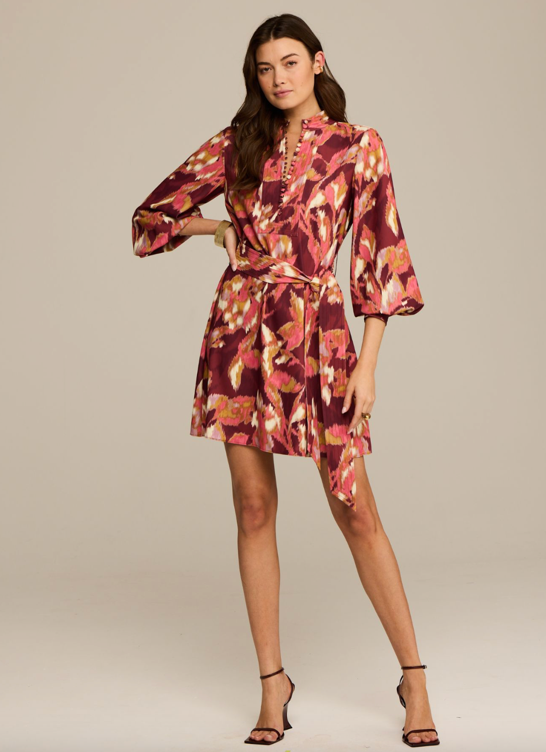 Izzie Dress Ikat Foliage Bordeaux Red