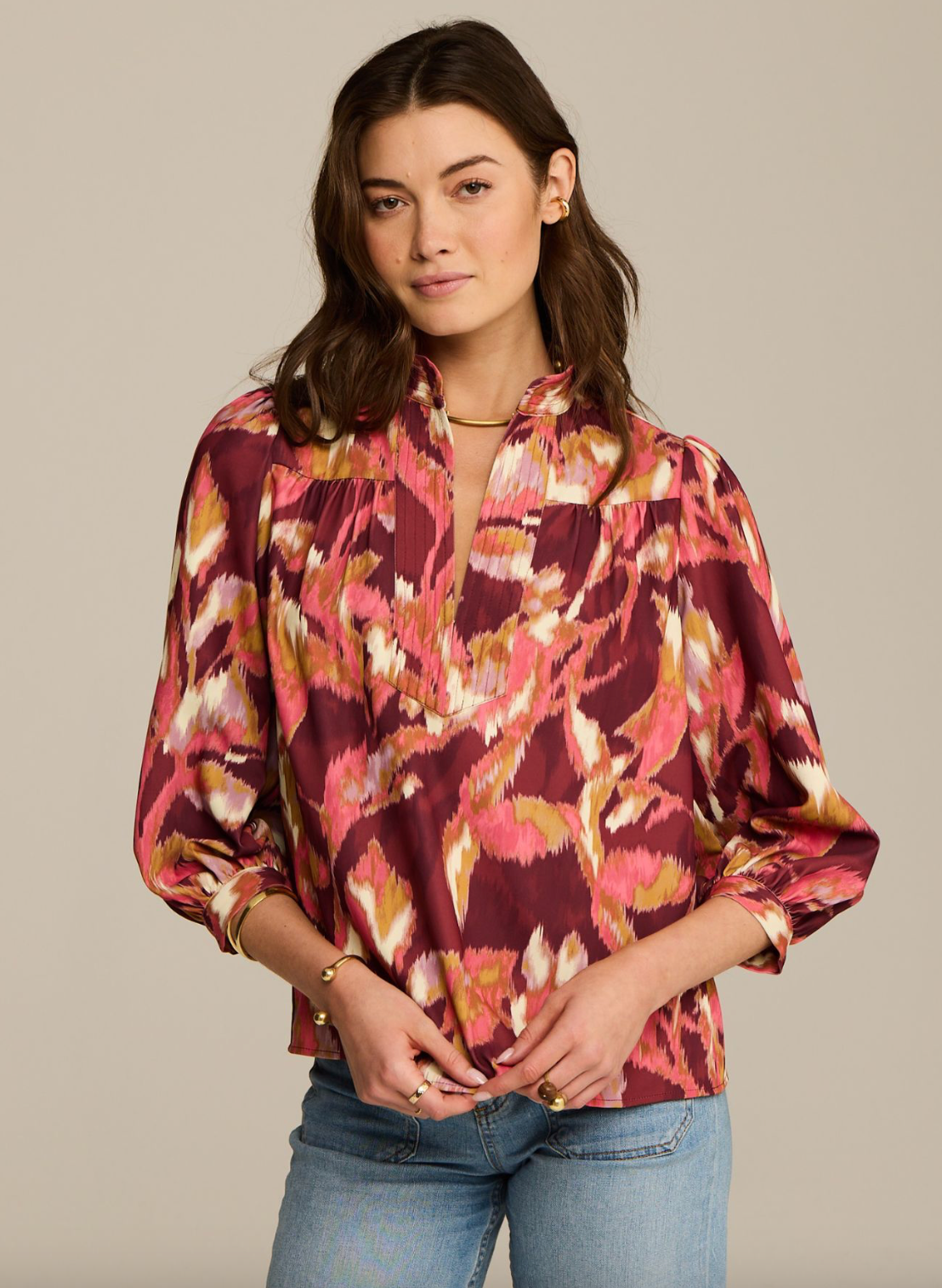 Danilia Top Ikat Foliage Bordeaux Red