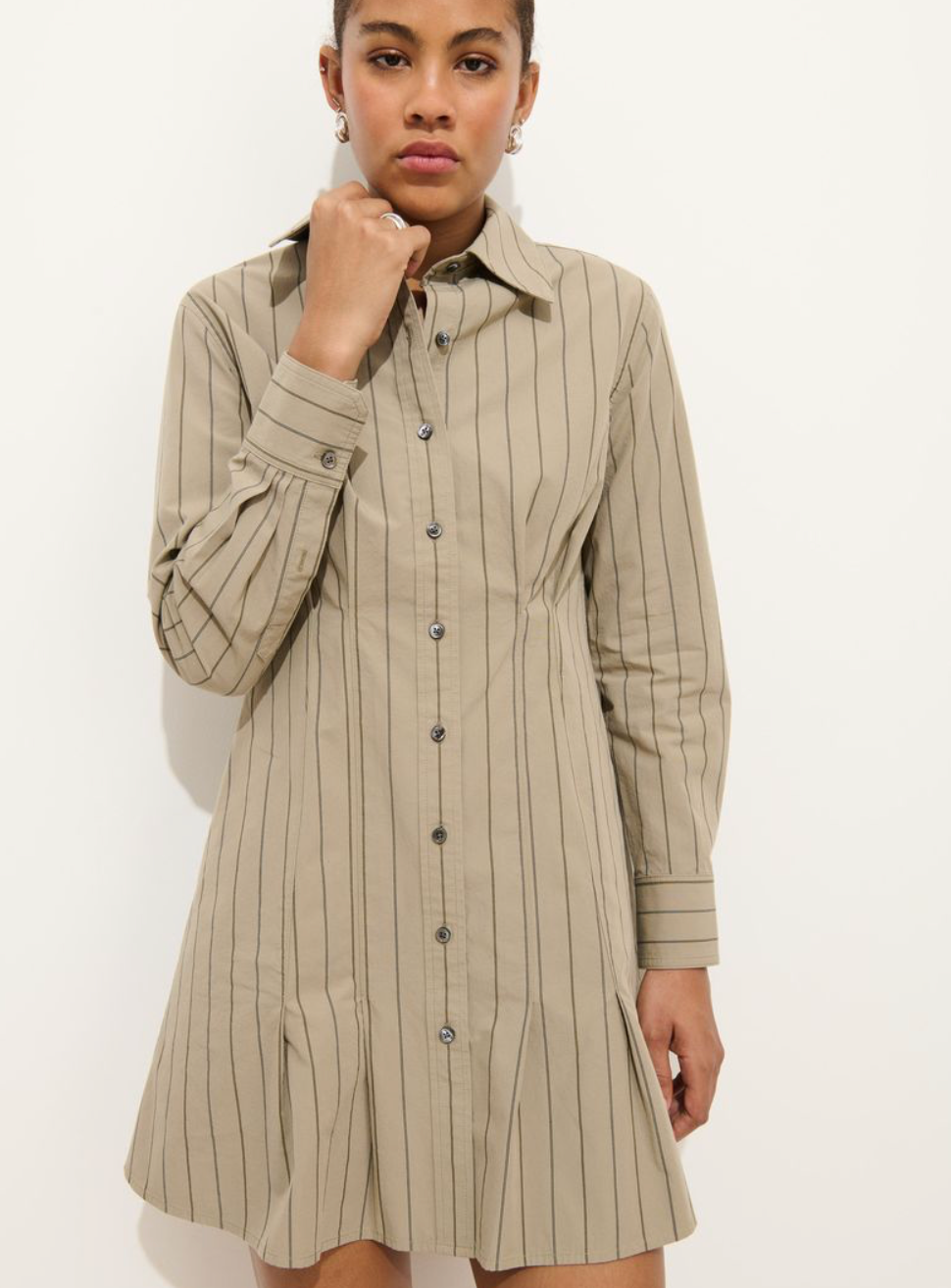 Rozanne Shirtdress In Poplin Stripe Khaki Stripe