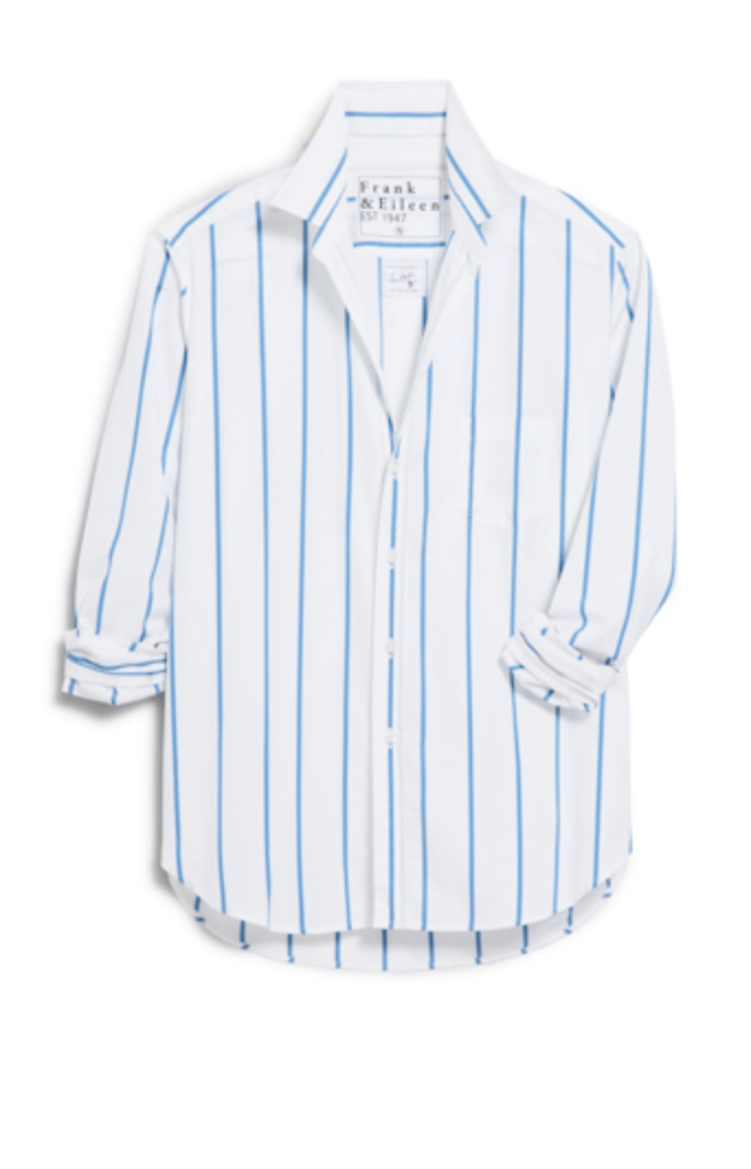 Eileen Relaxed Button Up Wide White, Blue Stripe