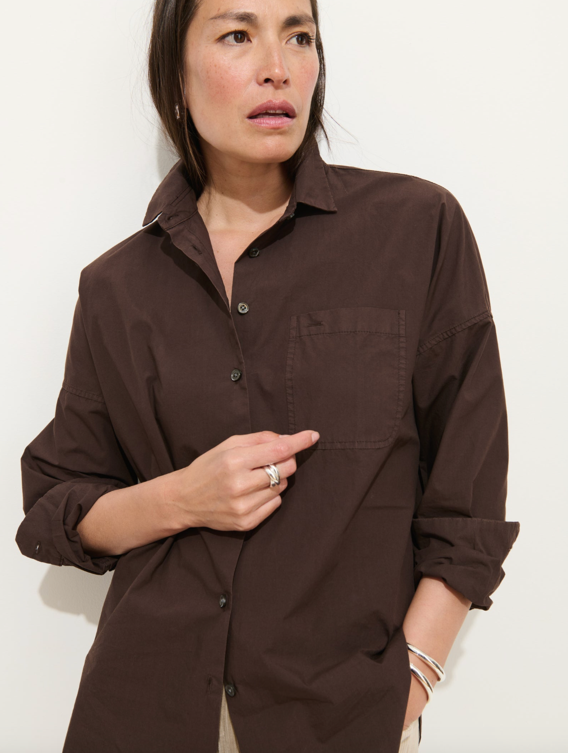 Jo Shirt In Paper Poplin Dark Chocolate