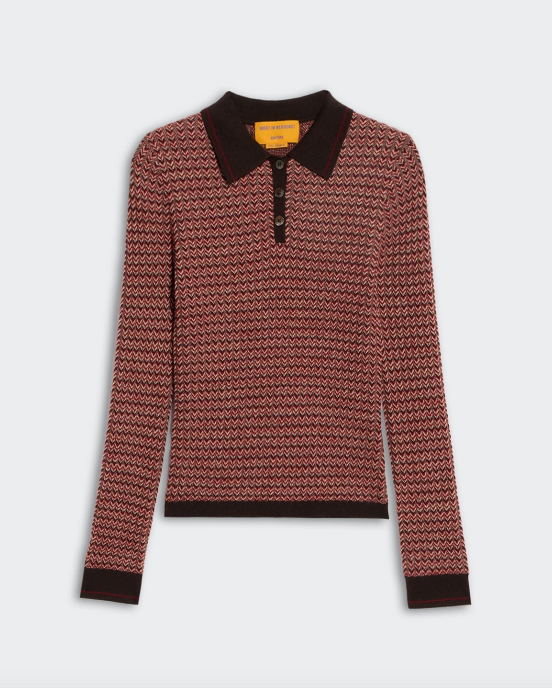 Chevron L/S Shrunken Polo - Burnt Cocoa Combo