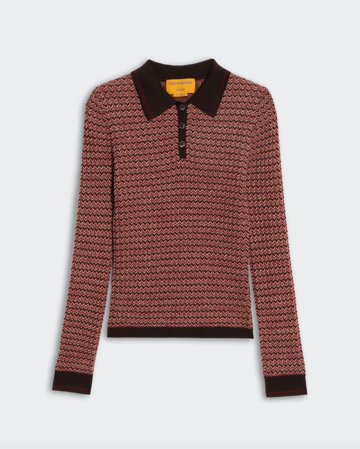 Chevron L/S Shrunken Polo - Burnt Cocoa Combo