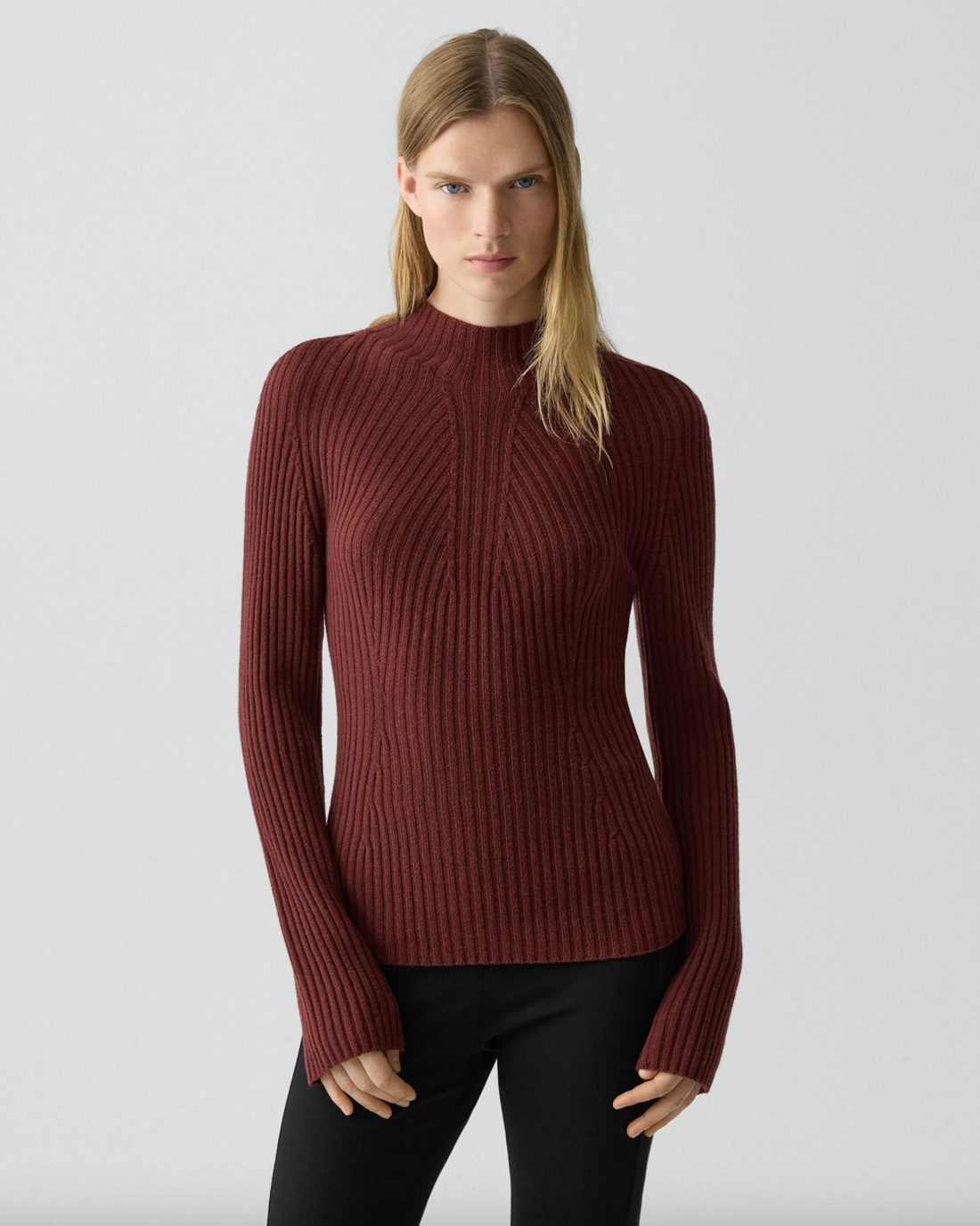Traveling Ribbed Sweater Cashmere Oxblood Red