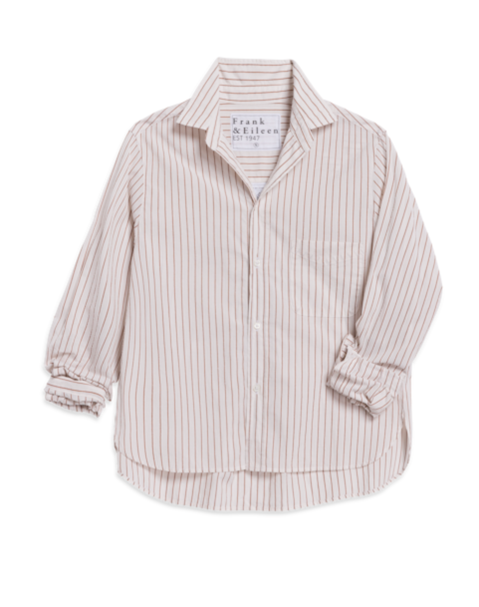 Silvio Untuckable Button-Up Shirt Camel Cream Stripe