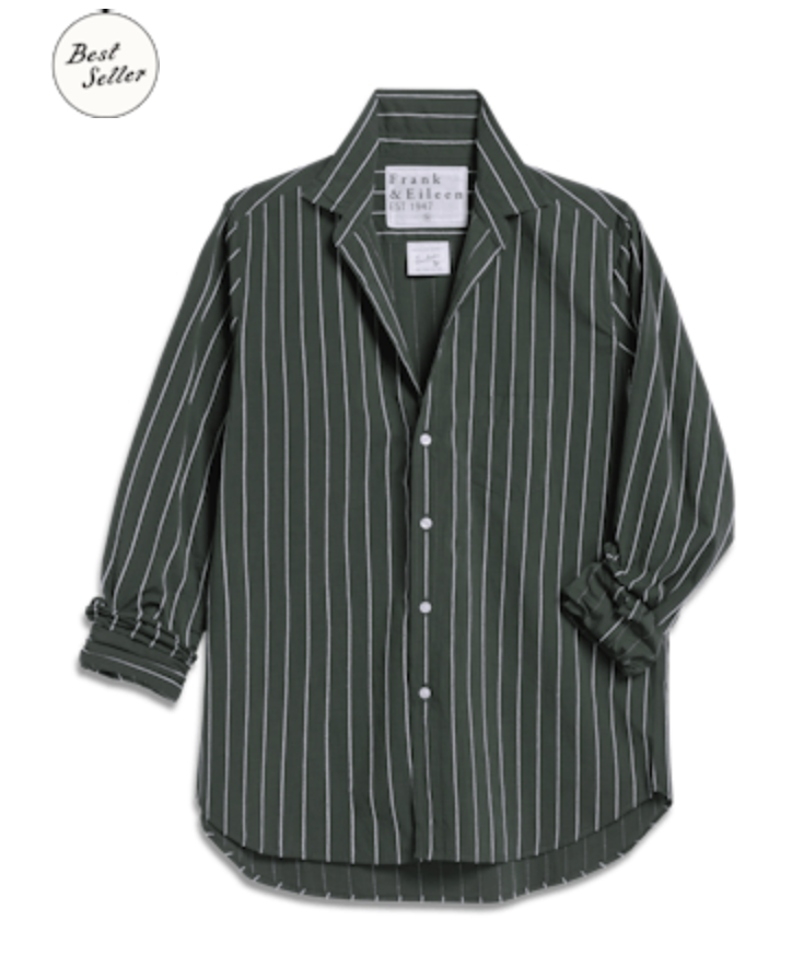 Eileen Relaxed Button-Up Shirt Green White Textured Stripe