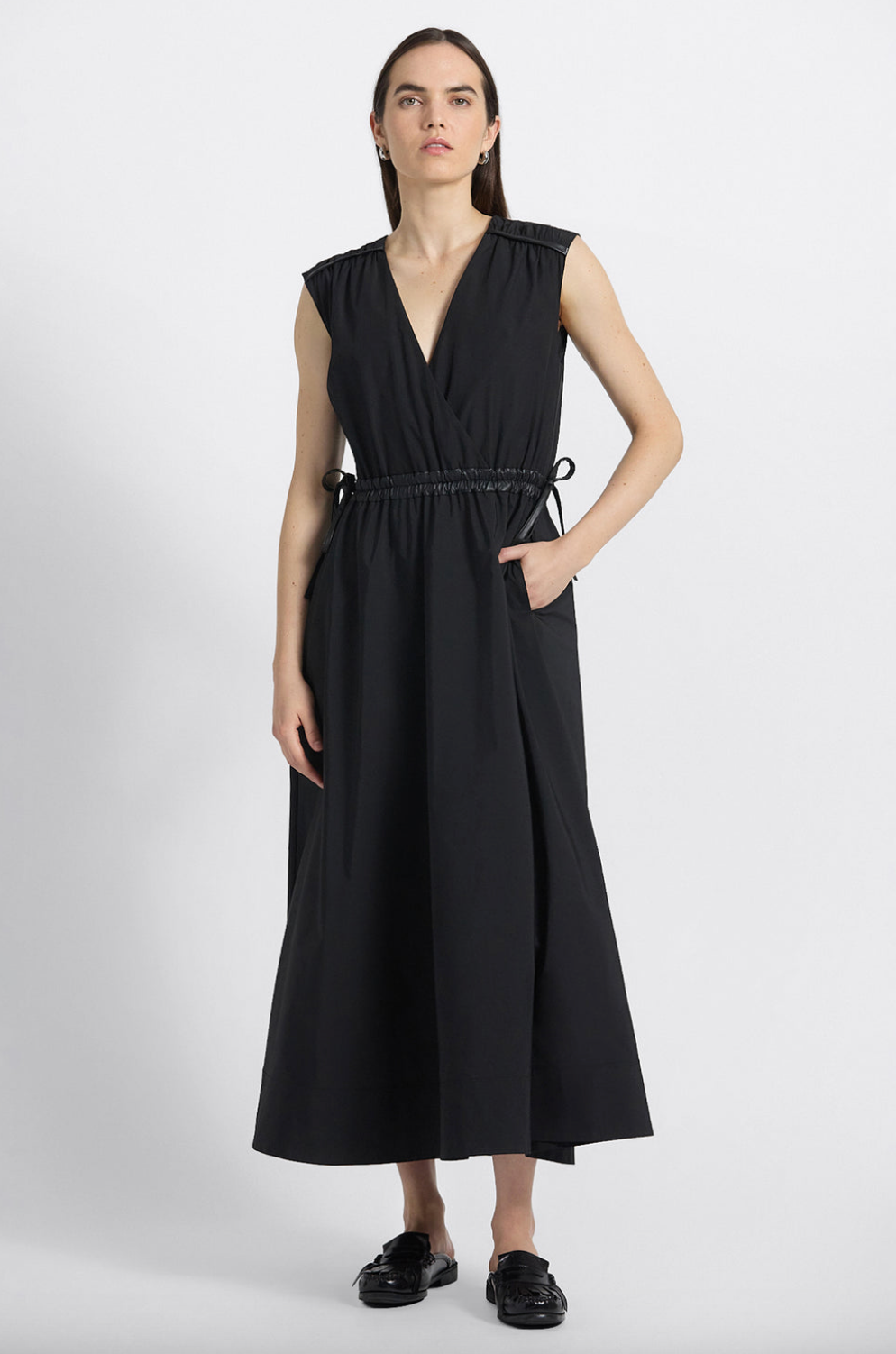 Eros Leather Trim Poly Cotton Poplin Dress