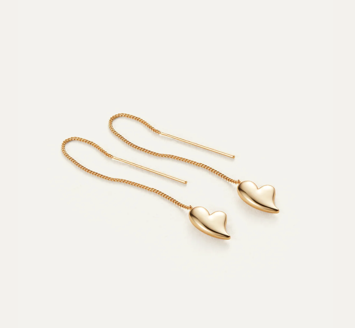 Puffy Heart Threader Earrings Gold