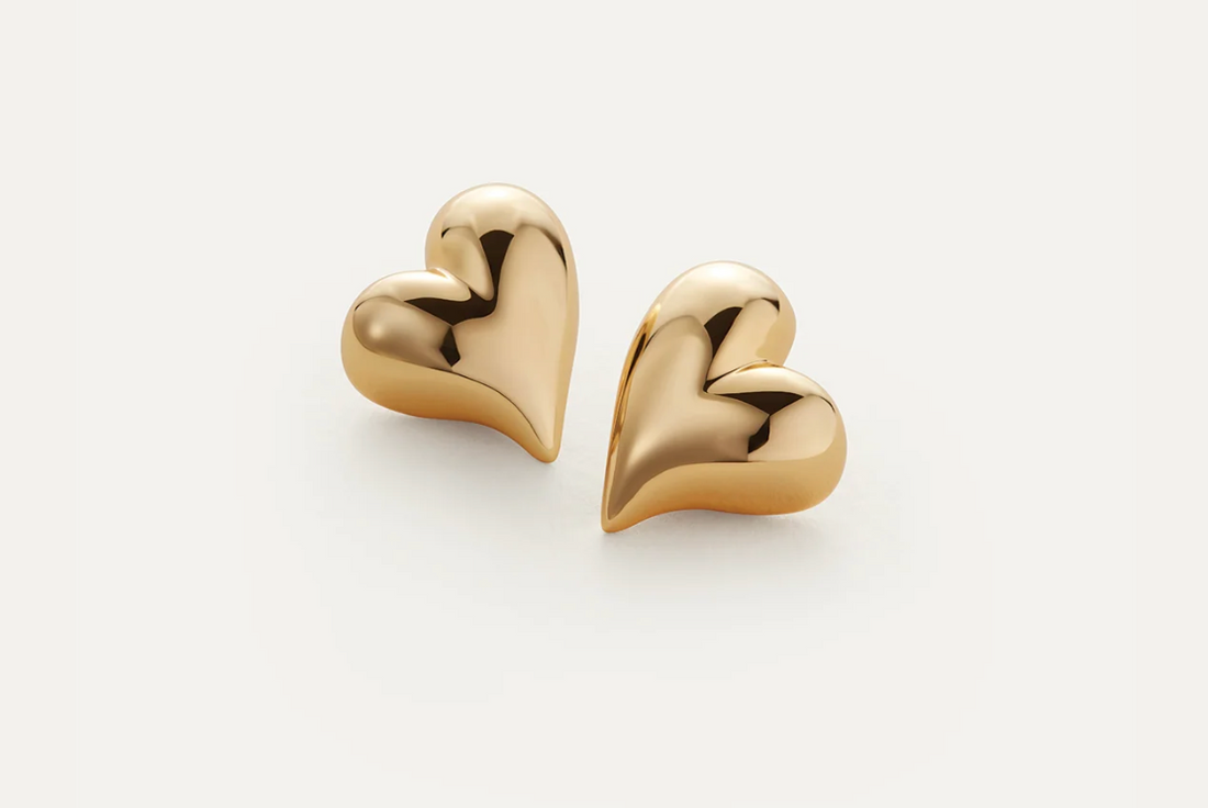 Art Heart Button Earrings Gold