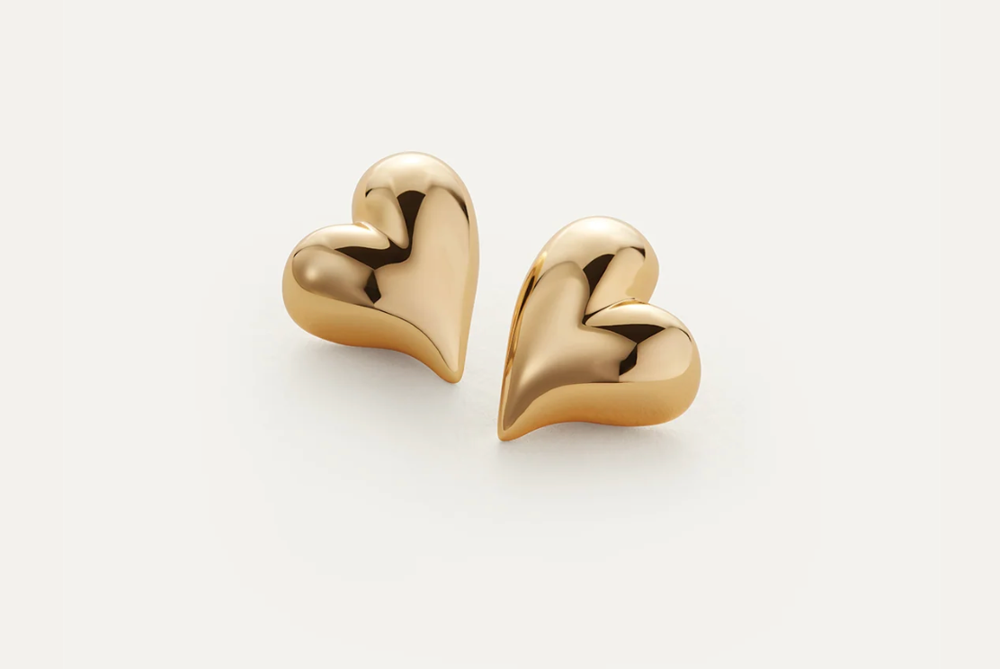 Art Heart Button Earrings Gold