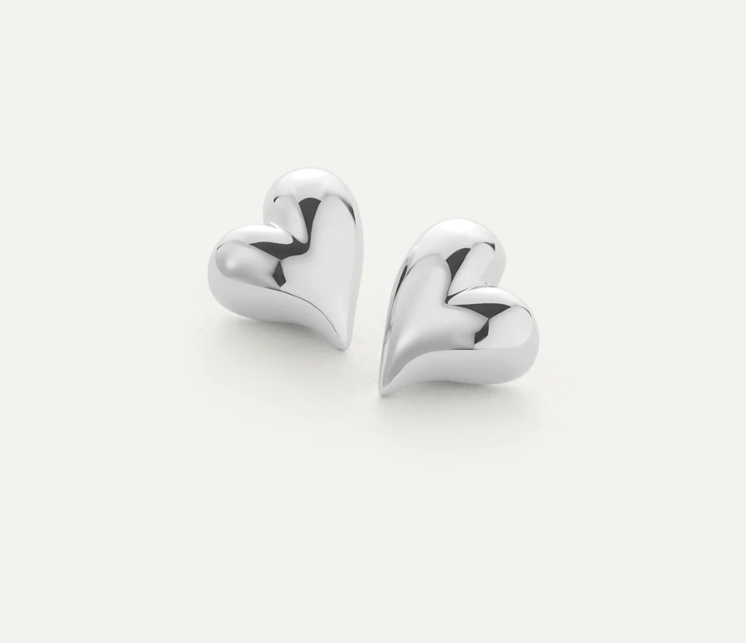 Art Heart Button Earrings Silver