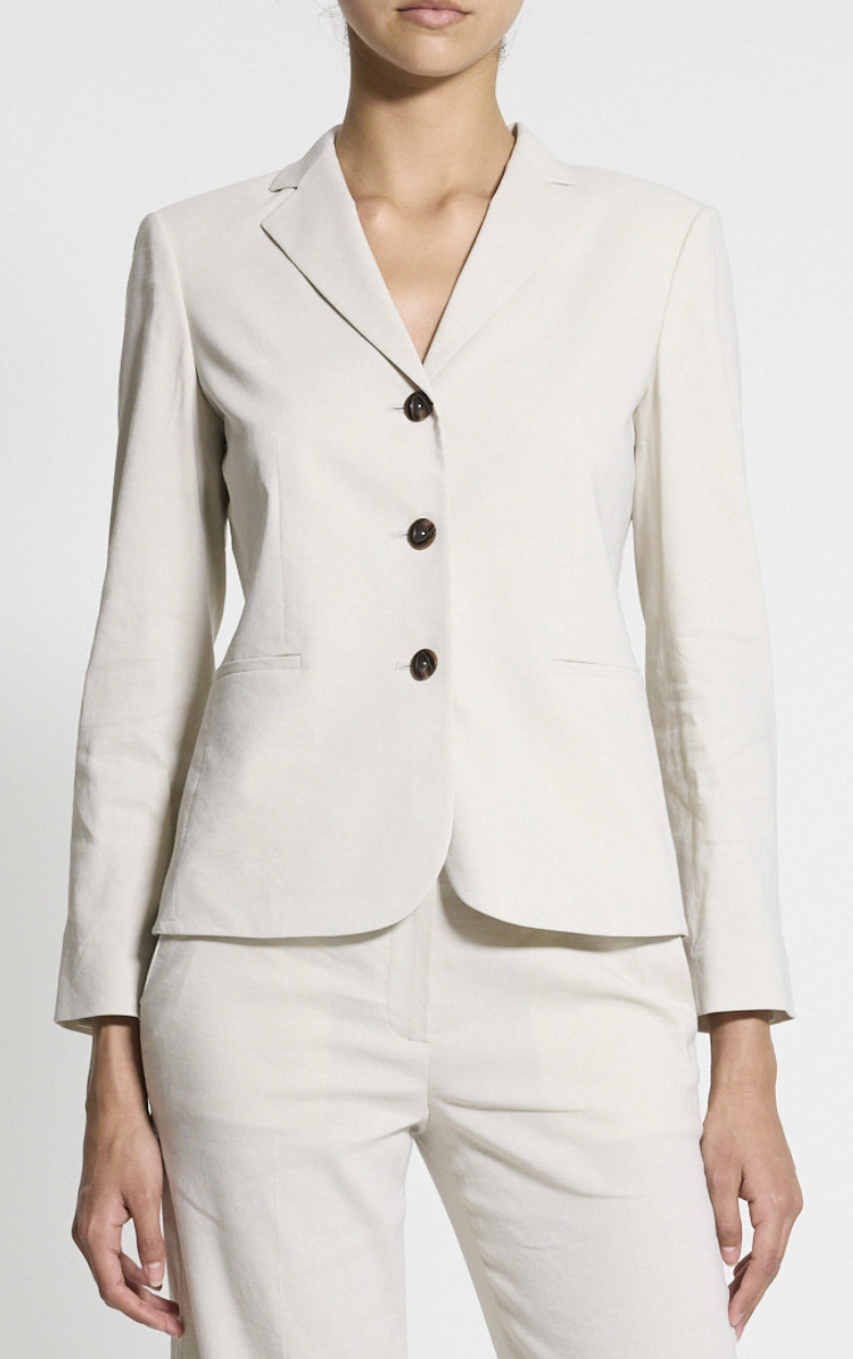 Shrunken 3 Button Jacket in Good Crunch Linen White Clay