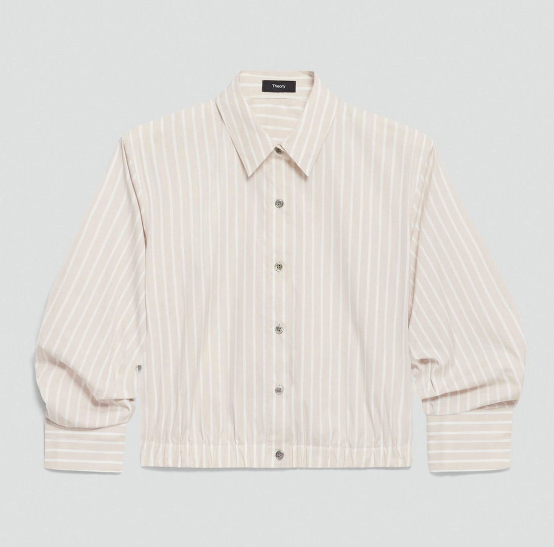 Fixed Sleeve Cropped Button Down Sand Multi