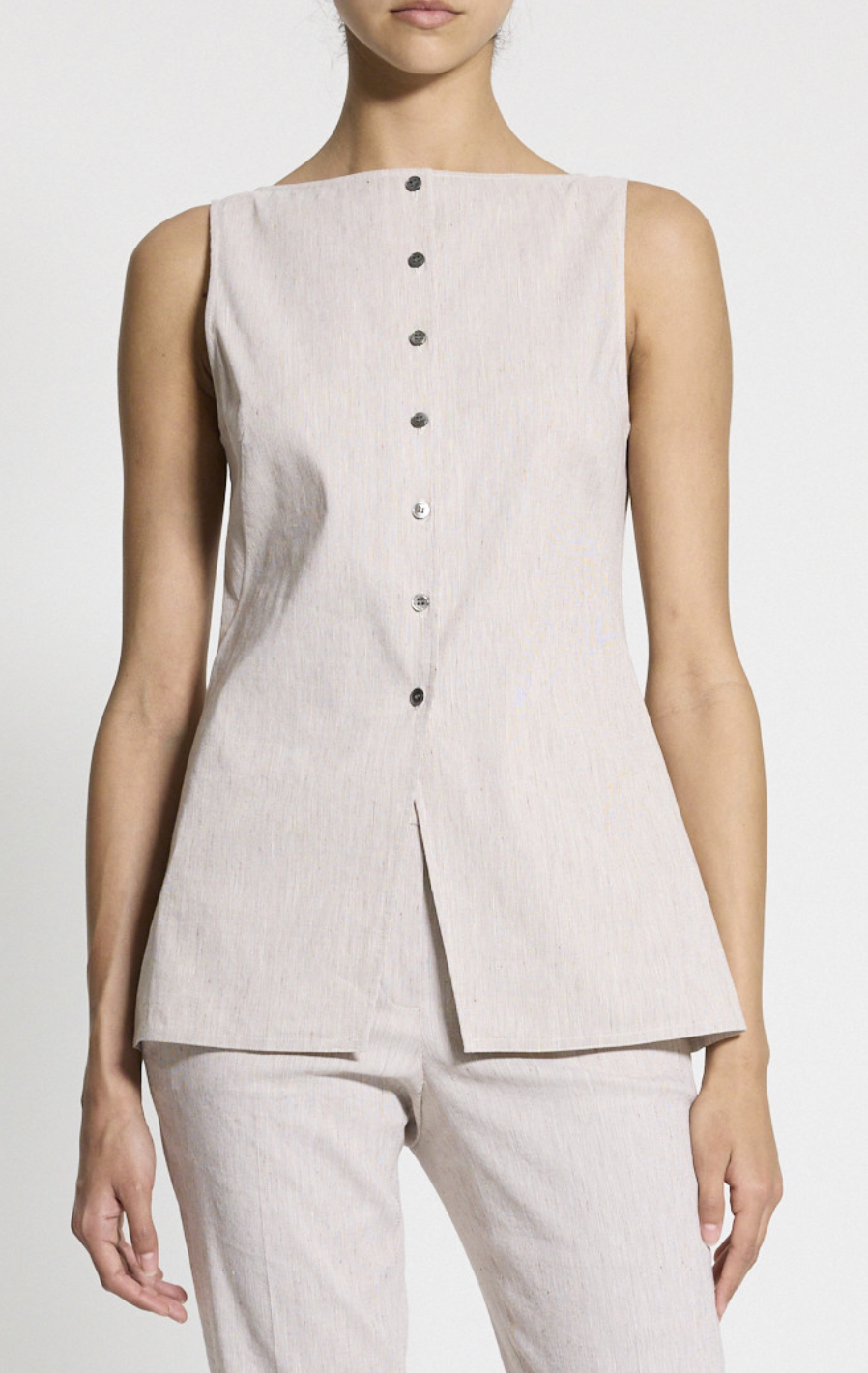 Boatneck Cutaway Linen Cognac Multi