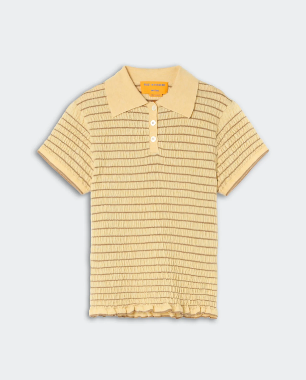 Smocked Shrunken Polo Butter/Camel