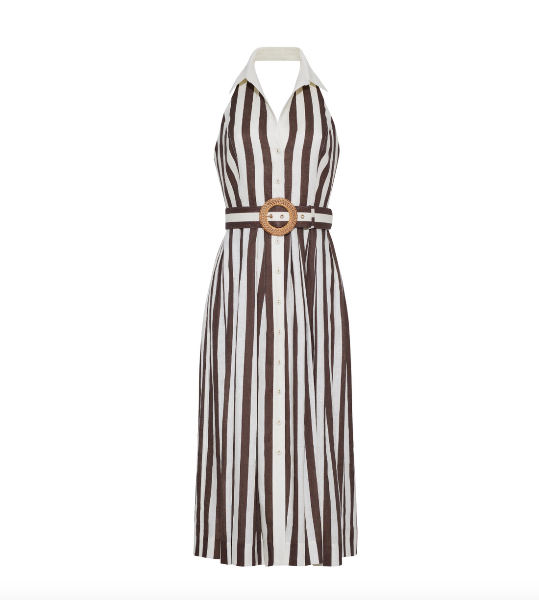 Quentin Midi Dress Brown Ivory Stripe