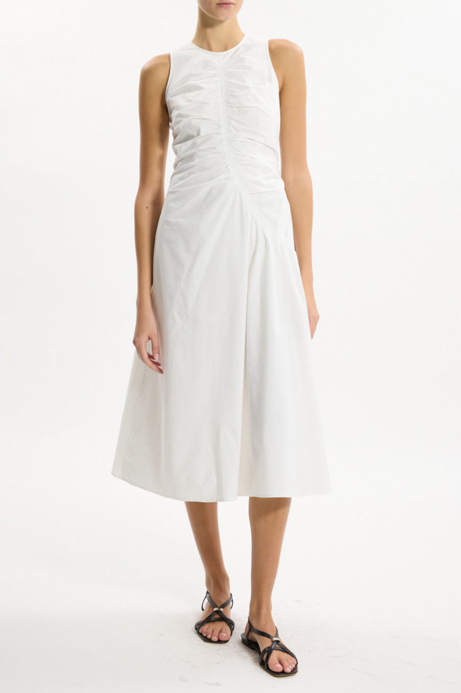 Asymmetrical Ruched Tank Dress White
