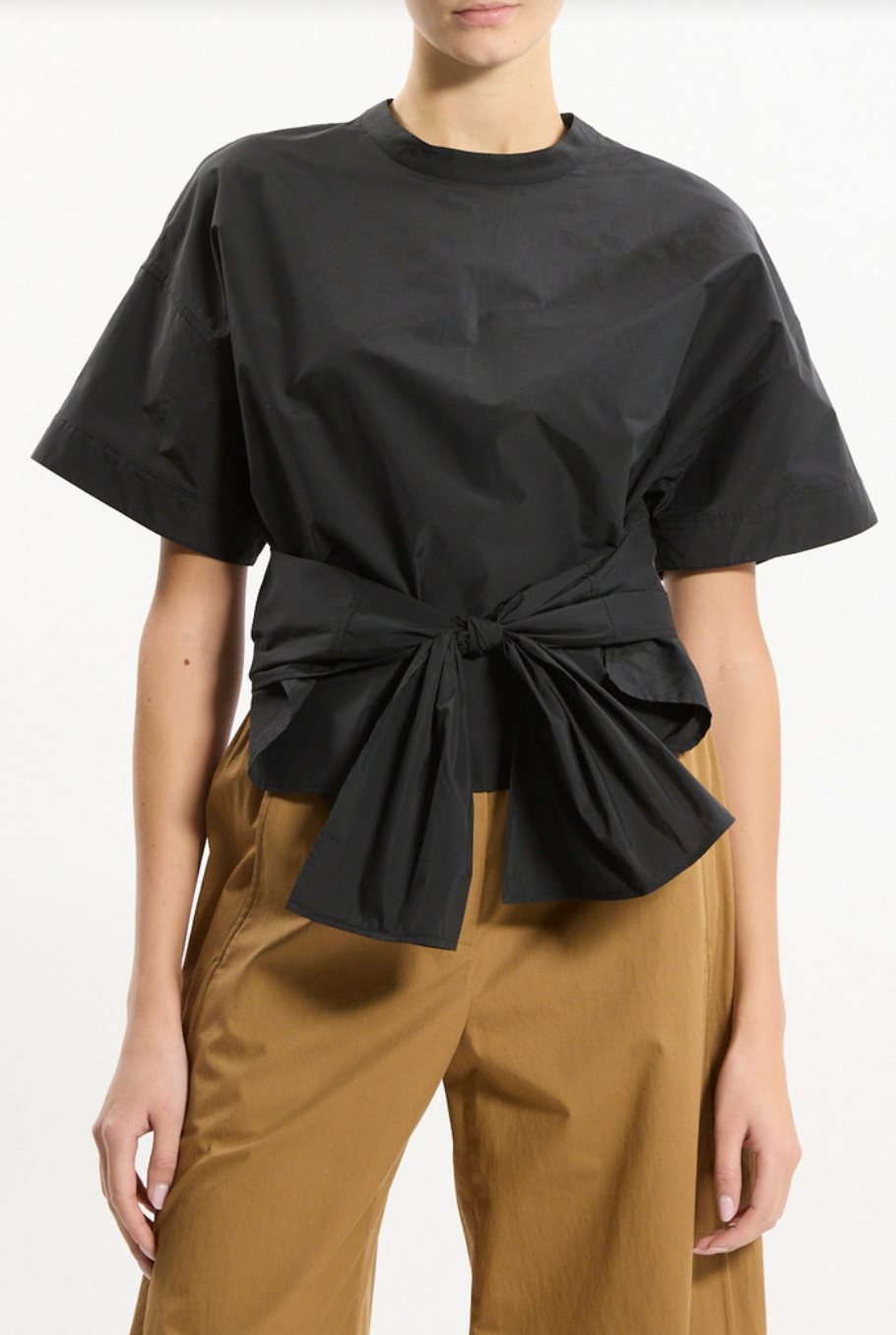 Boxy Tie Front Top Black